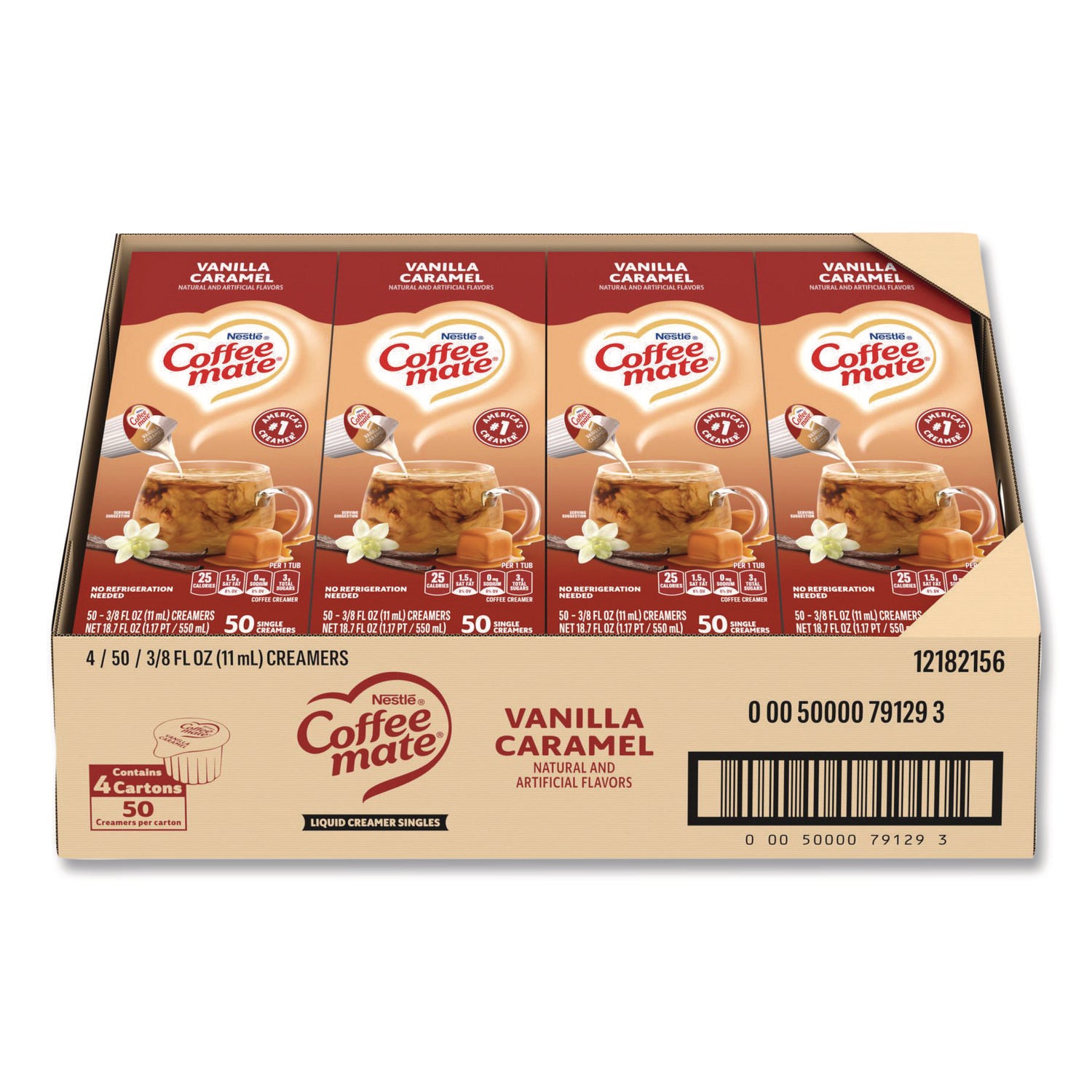 Liquid Coffee Creamer, Vanilla Caramel, 0.38 oz Mini Cups, 50/Box, 4 Boxes/Carton, 200 Total/Carton