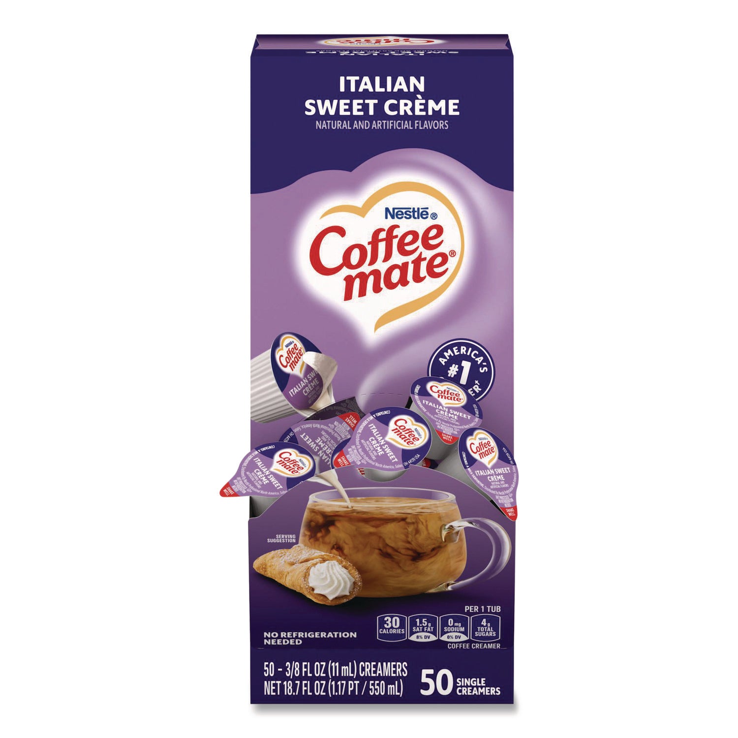 Liquid Coffee Creamer, Italian Sweet Creme, 0.38 oz Mini Cups, 50/Box