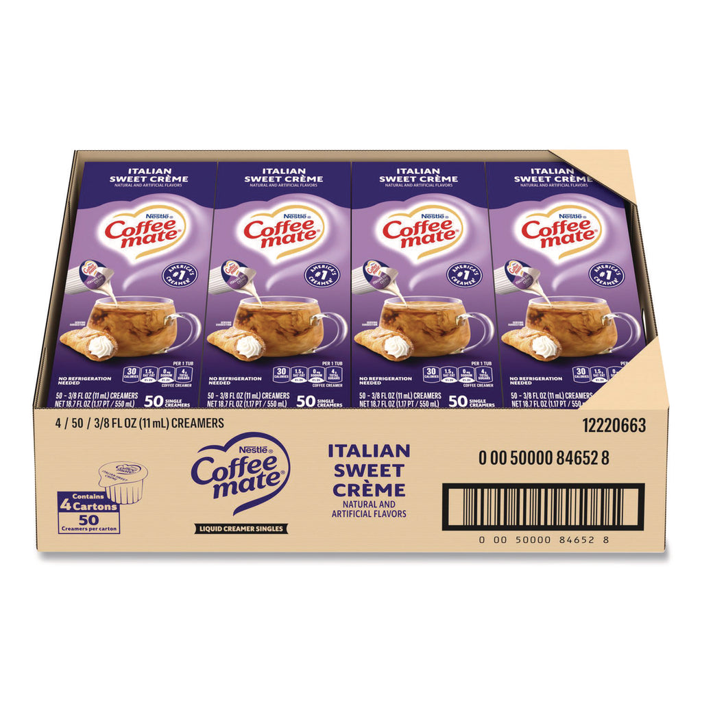 Liquid Coffee Creamer, Italian Sweet Creme, 0.38 oz Mini Cups, 50/Box, 4 Boxes/Carton, 200 Total/Carton