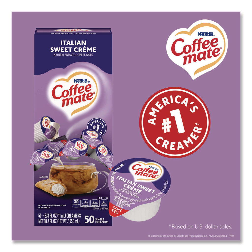 Liquid Coffee Creamer, Italian Sweet Creme, 0.38 oz Mini Cups, 50/Box
