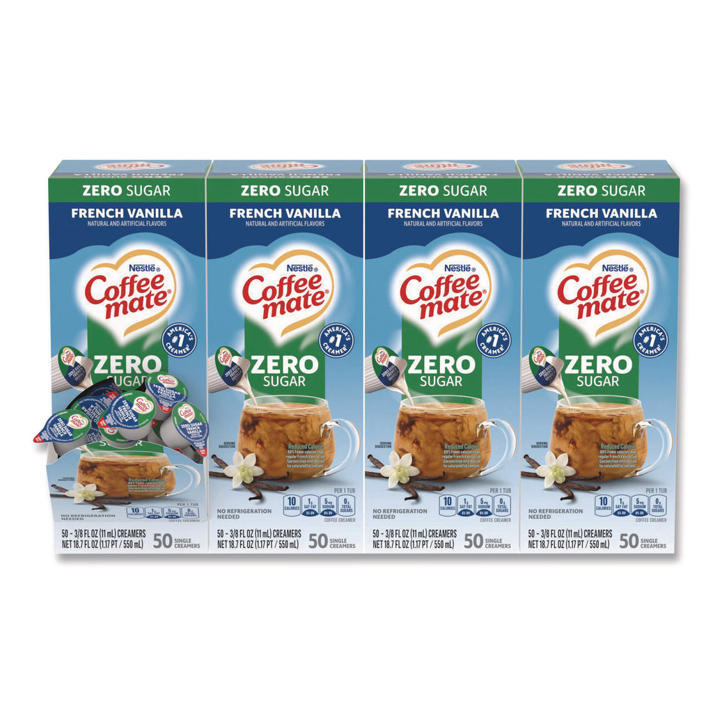 Liquid Coffee Creamer, Zero Sugar French Vanilla, 0.38 oz Mini Cups, 50/Box, 4 Boxes/Carton, 200 Total/Carton