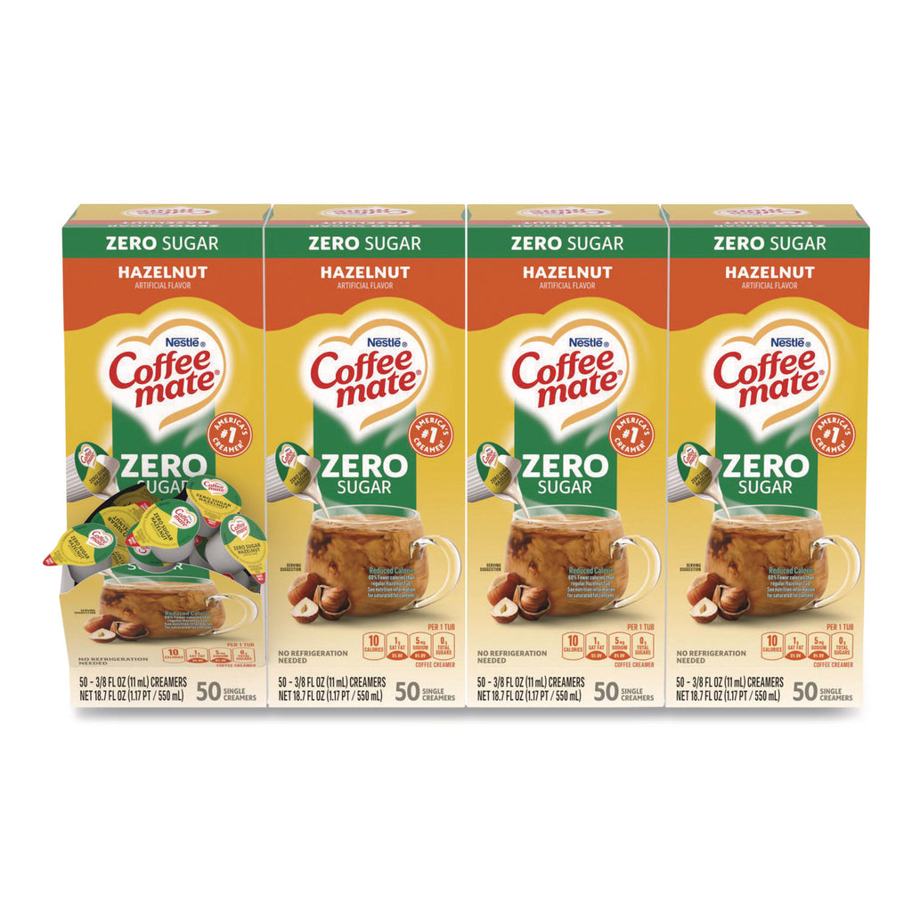 Liquid Coffee Creamer, Zero Sugar Hazelnut, 0.38 oz Mini Cups, 50/Box, 4 Boxes/Carton