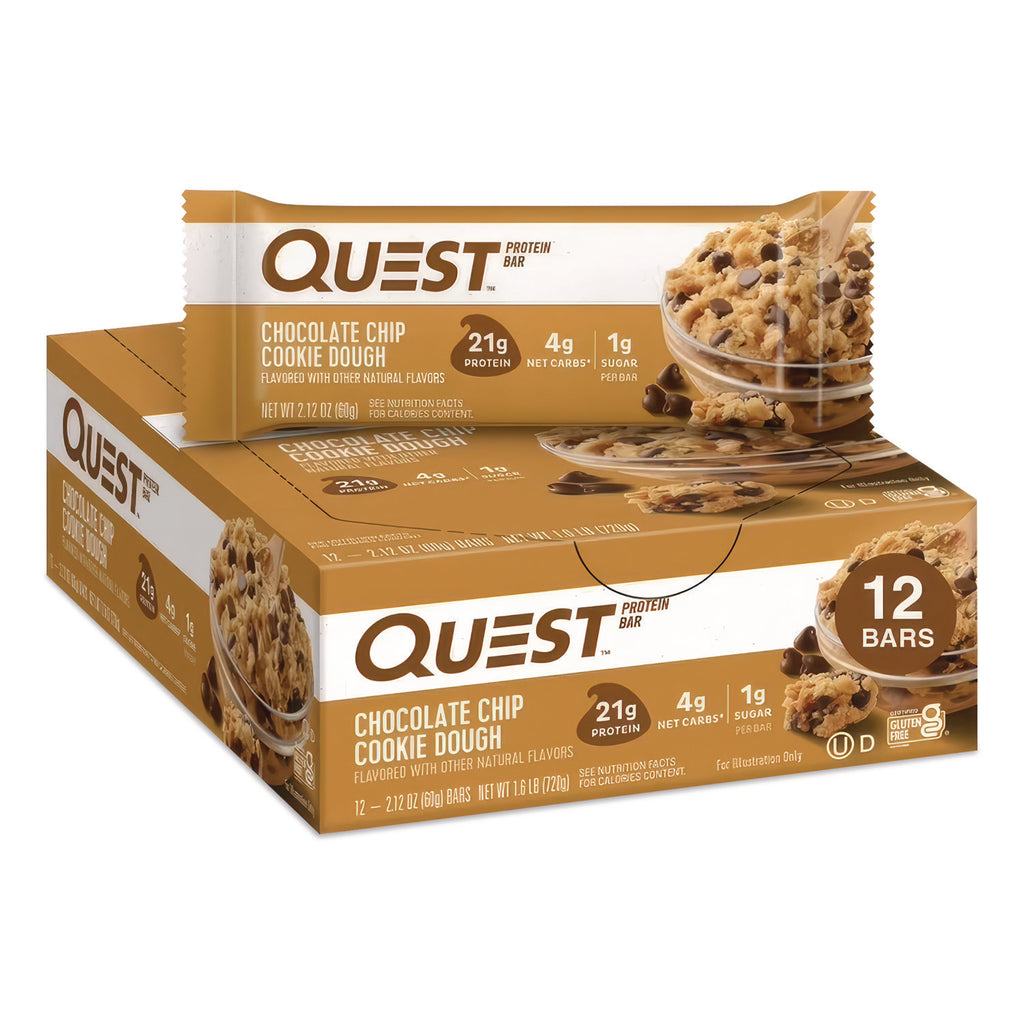 Protein Bars, Chocolate Chip Cookie Dough, 2.12 oz Bar, 12 Bars/Box