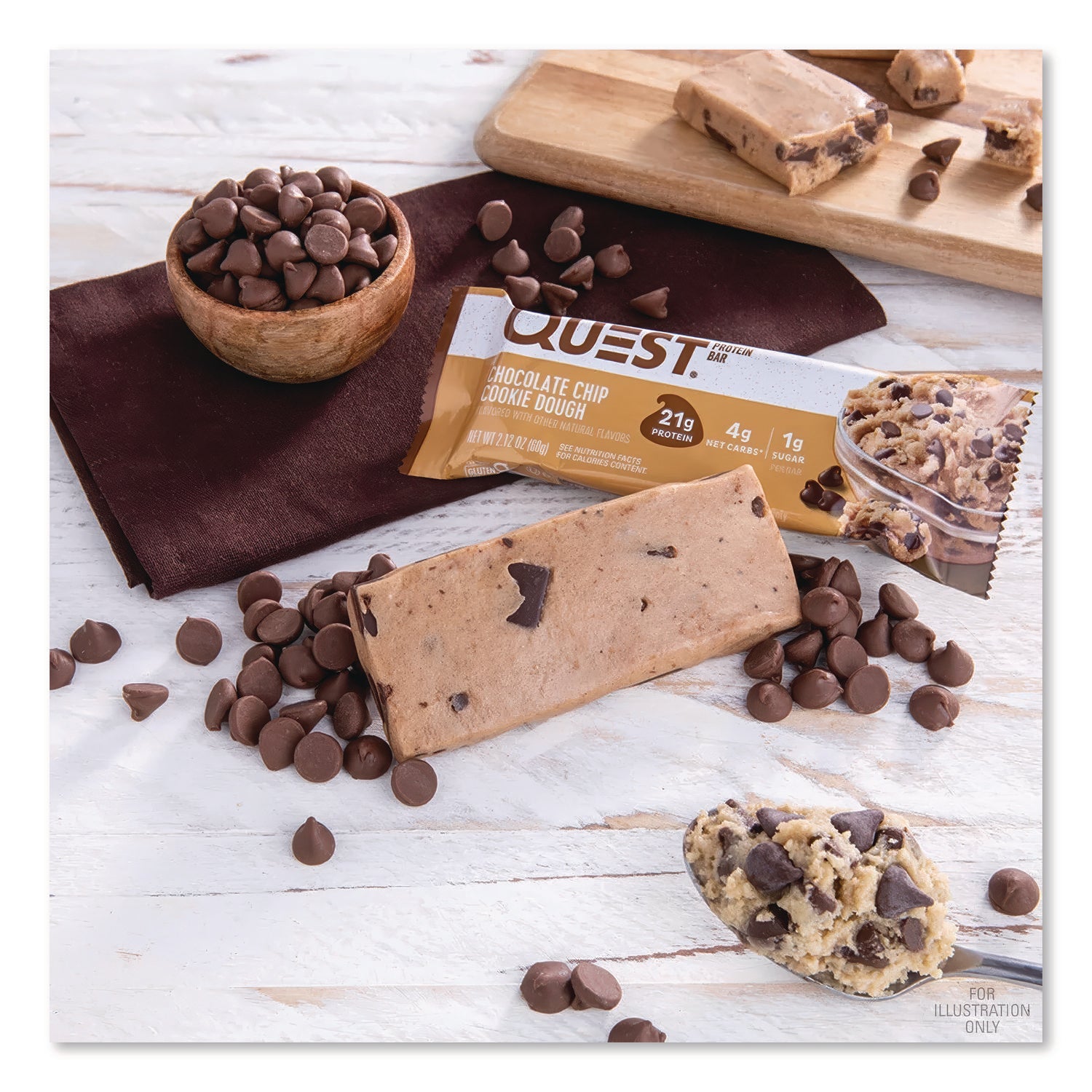 Protein Bars, Chocolate Chip Cookie Dough, 2.12 oz Bar, 12 Bars/Box