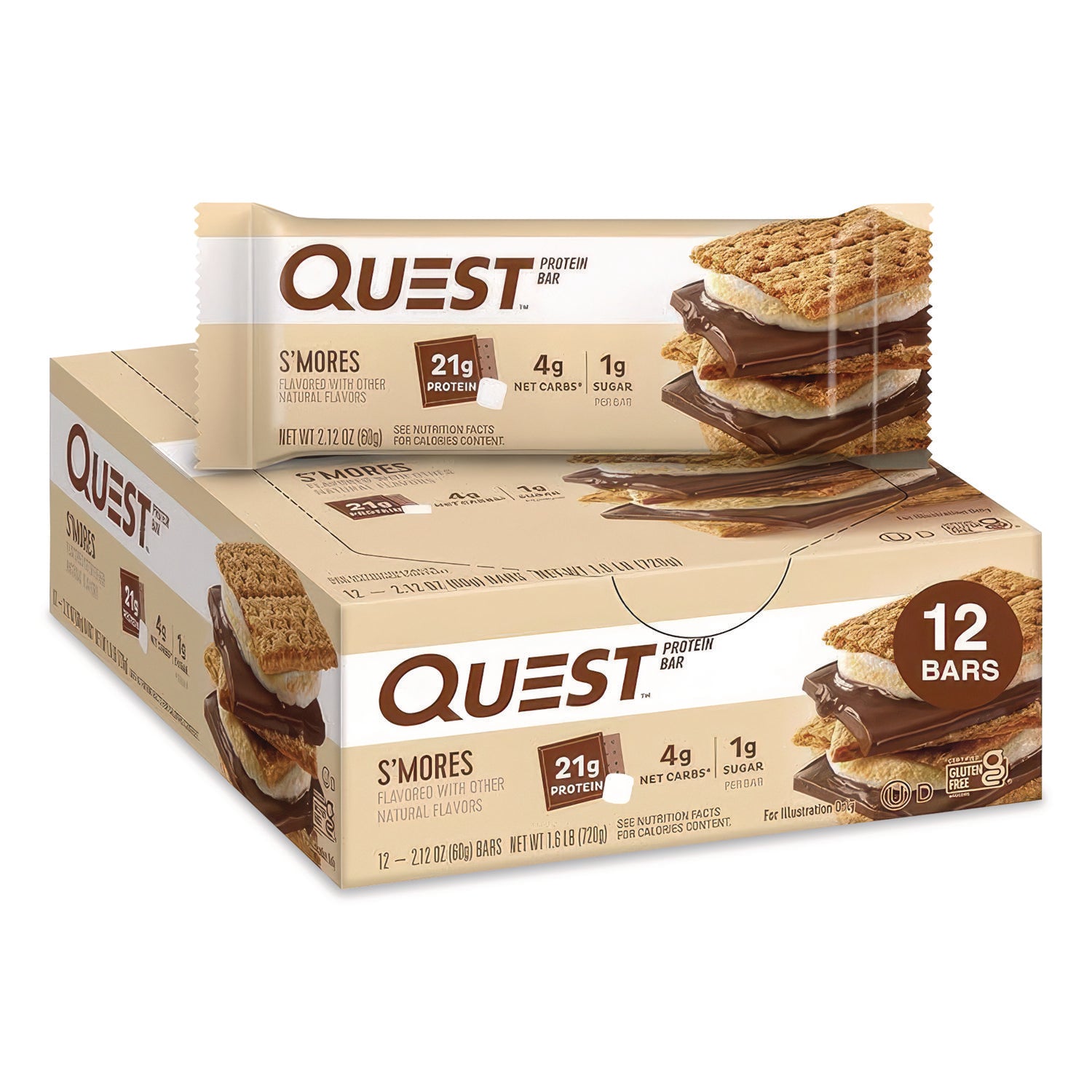 Protein Bars, S'mores, 2.12 oz Bar, 12 Bars/Box
