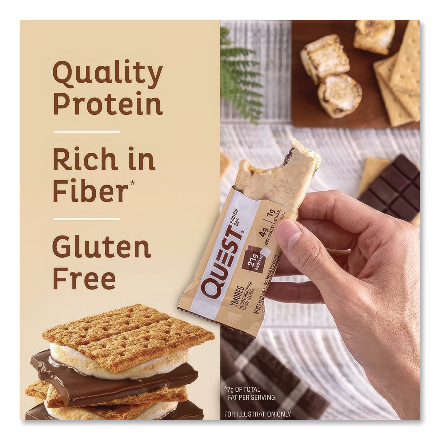 Protein Bars, S'mores, 2.12 oz Bar, 12 Bars/Box