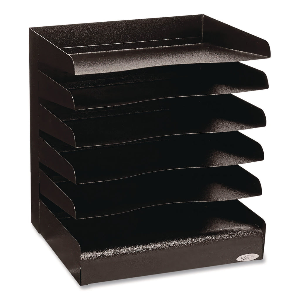 Safco Slanted Shelves Steel Desk Tray Sorter - 5 Tier(s)Desktop - Durable - Powder Coated - Black - Steel - 1 Each