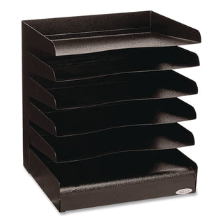 Safco Slanted Shelves Steel Desk Tray Sorter - 5 Tier(s)Desktop - Durable - Powder Coated - Black - Steel - 1 Each
