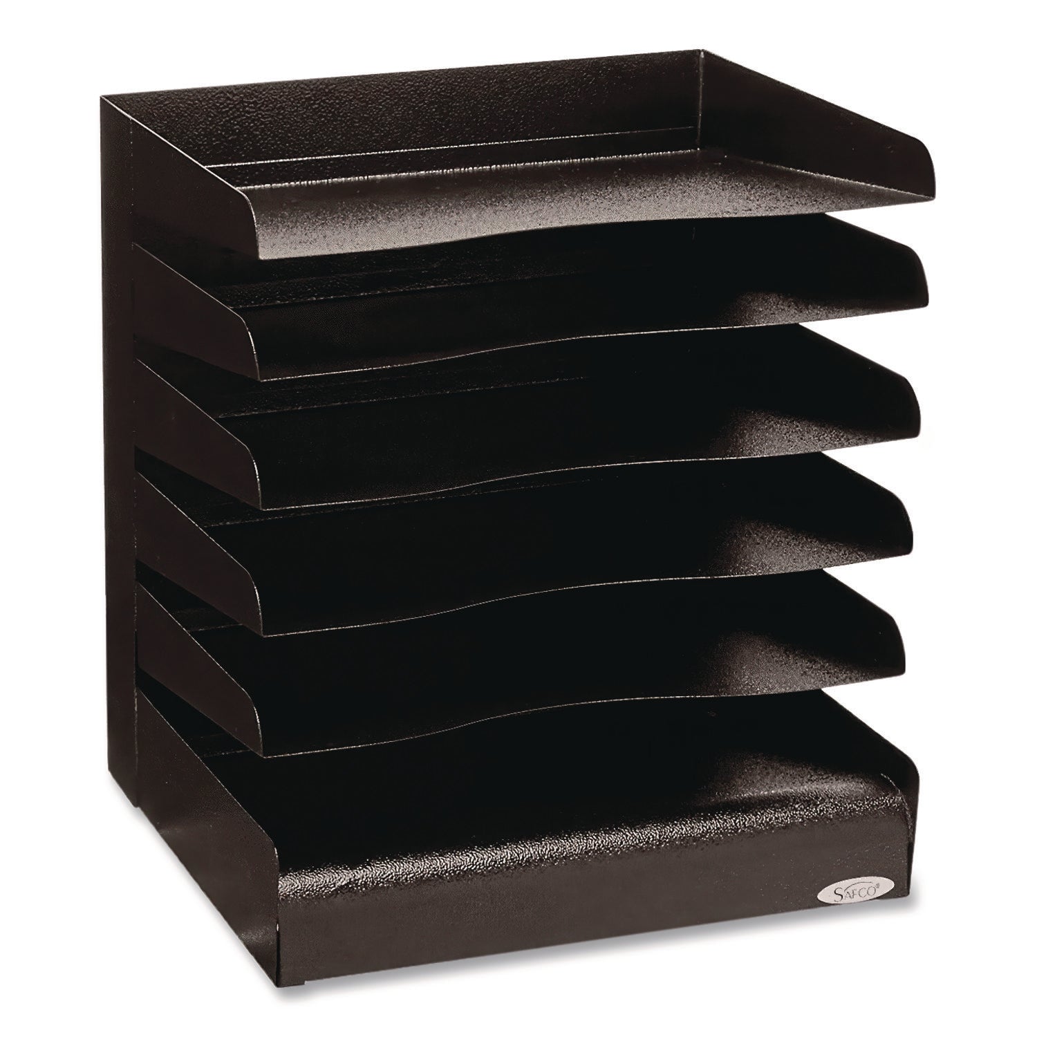 Safco Slanted Shelves Steel Desk Tray Sorter - 5 Tier(s)Desktop - Durable - Powder Coated - Black - Steel - 1 Each