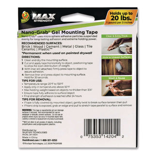 MAX Strength Nano-Grab Double-Sided Gel Tape, 0.94" x 5 ft, Clear