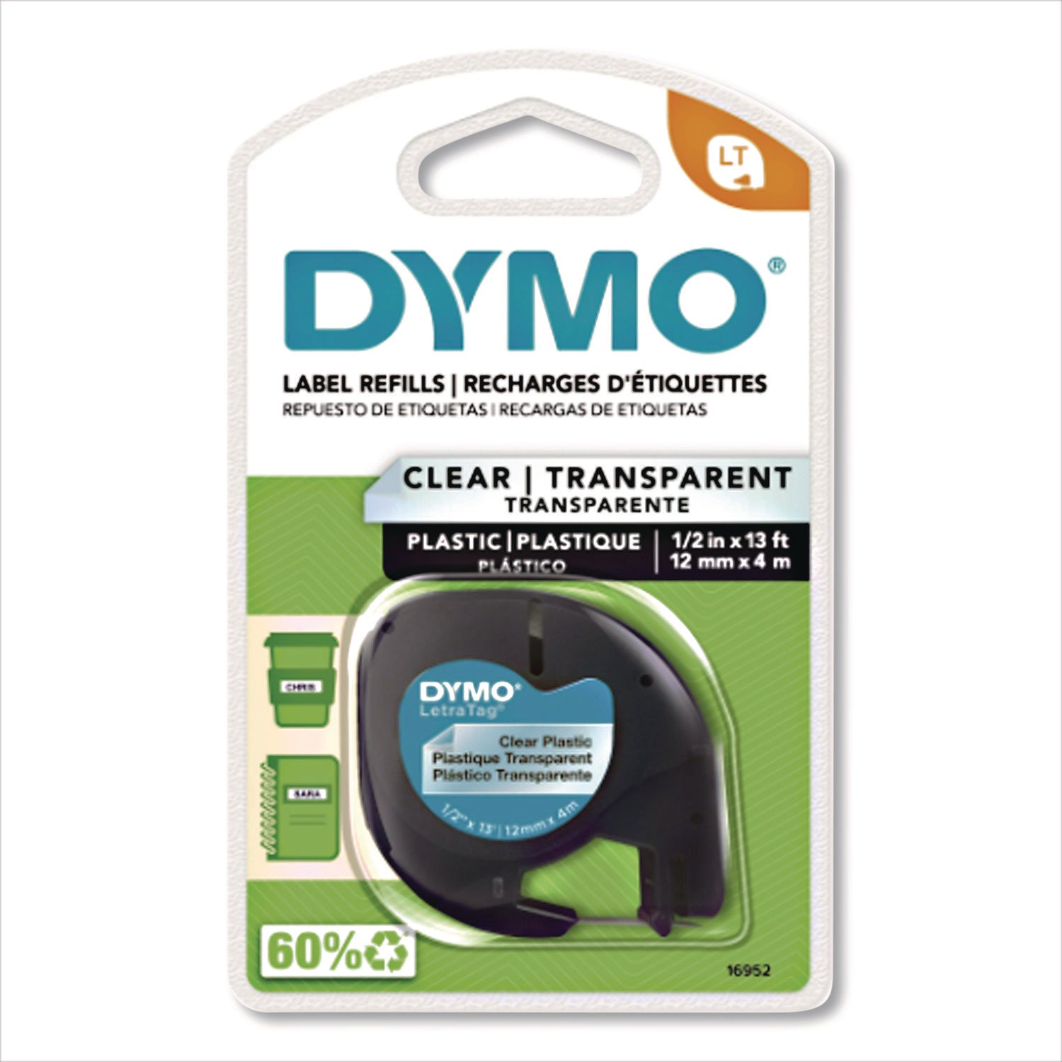 LetraTag Plastic Label Tape Cassette, 0.5" x 13 ft, Clear