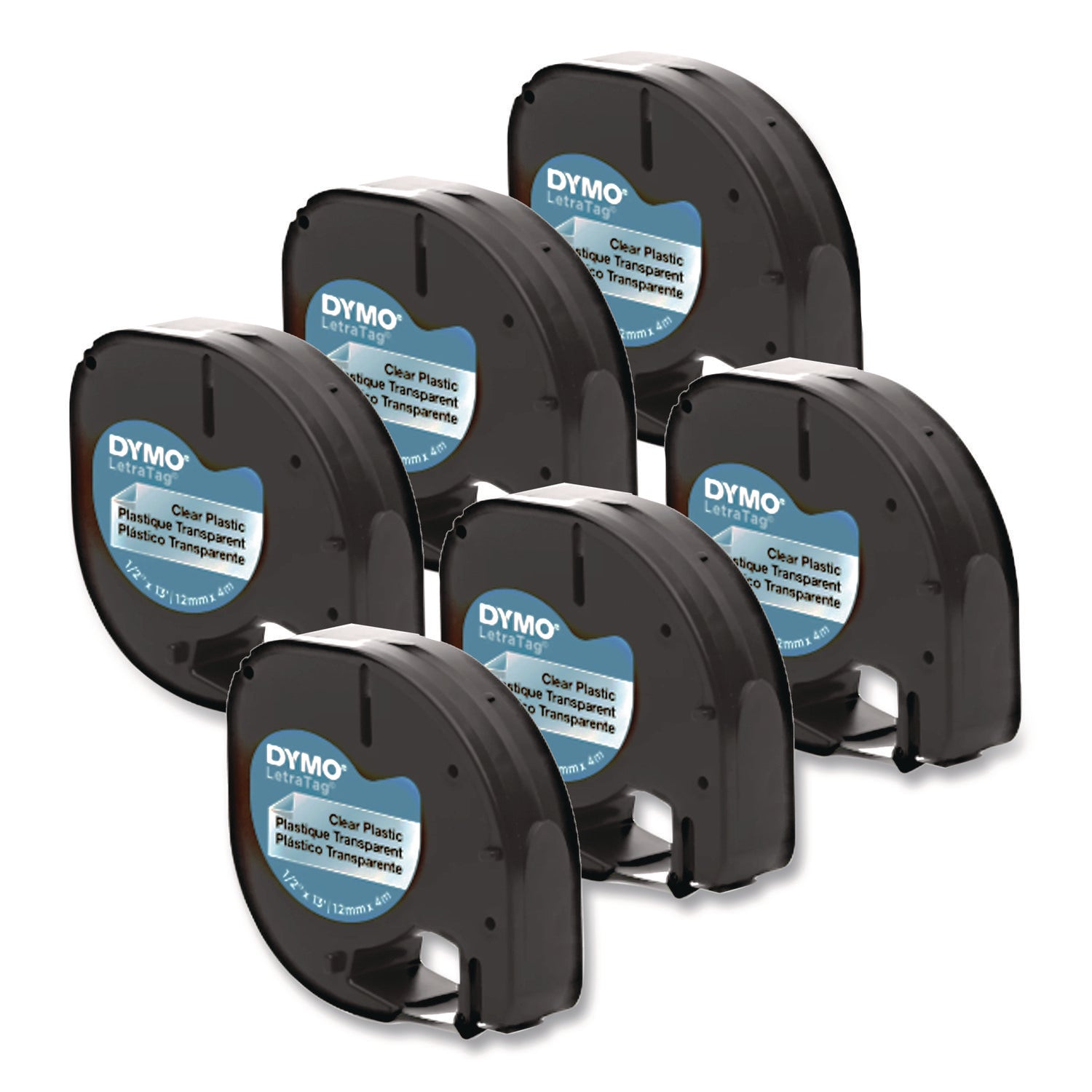 Dymo LetraTag Labelmaker Plastic Labels - 1/2" Width - Clear - Plastic - 6 / Box