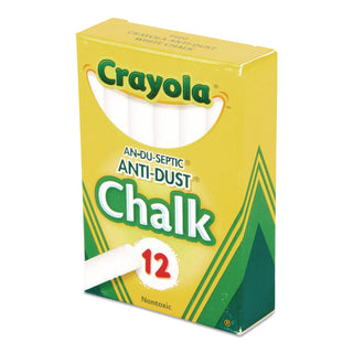 Nontoxic Anti-Dust Chalk, 3" x 0.31" Diameter, White, 12 Sticks/Box