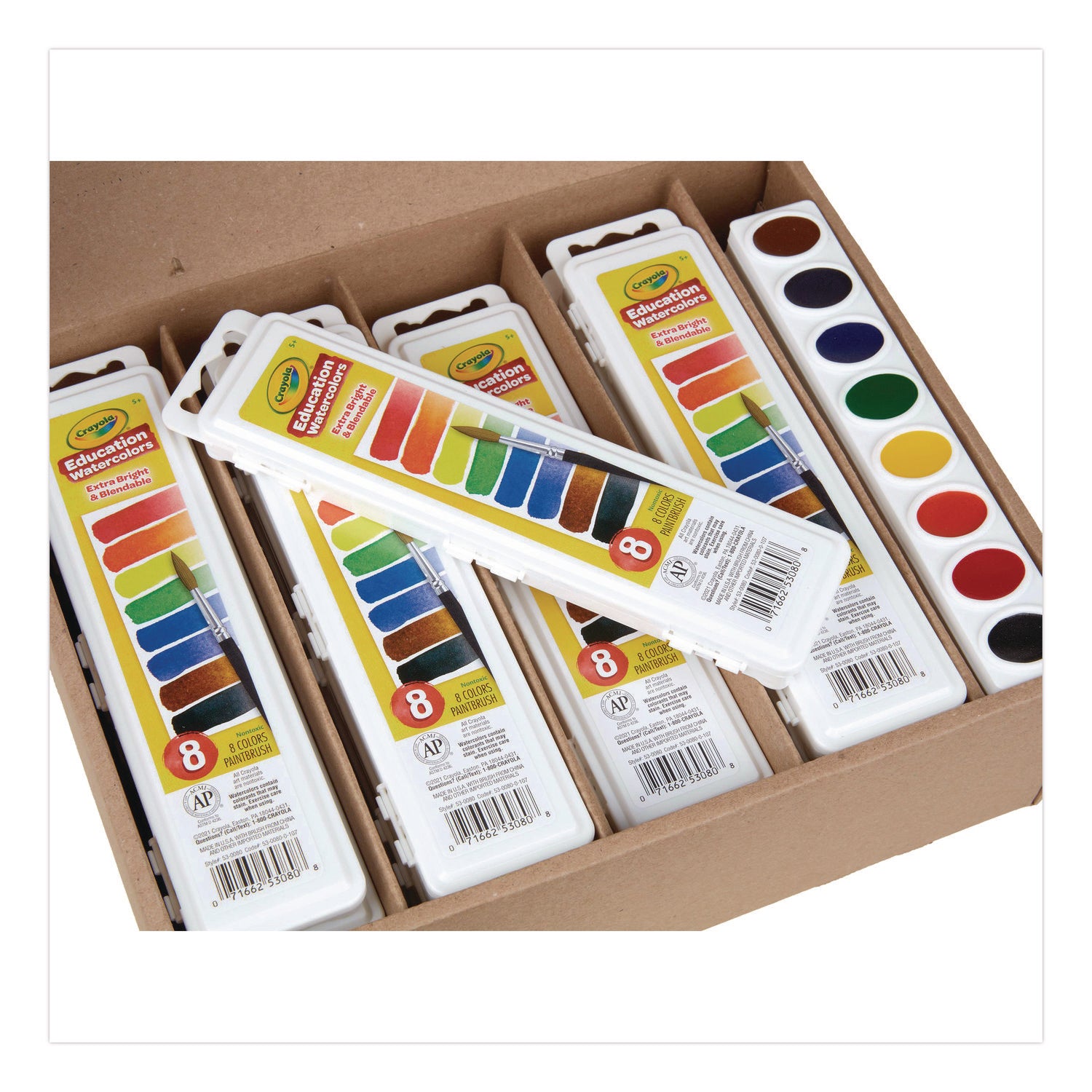 Watercolors, 8 Assorted Colors, Palette Tray, 36/Carton