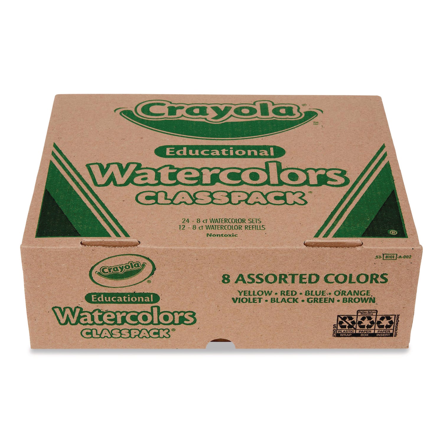 Watercolors, 8 Assorted Colors, Palette Tray, 36/Carton