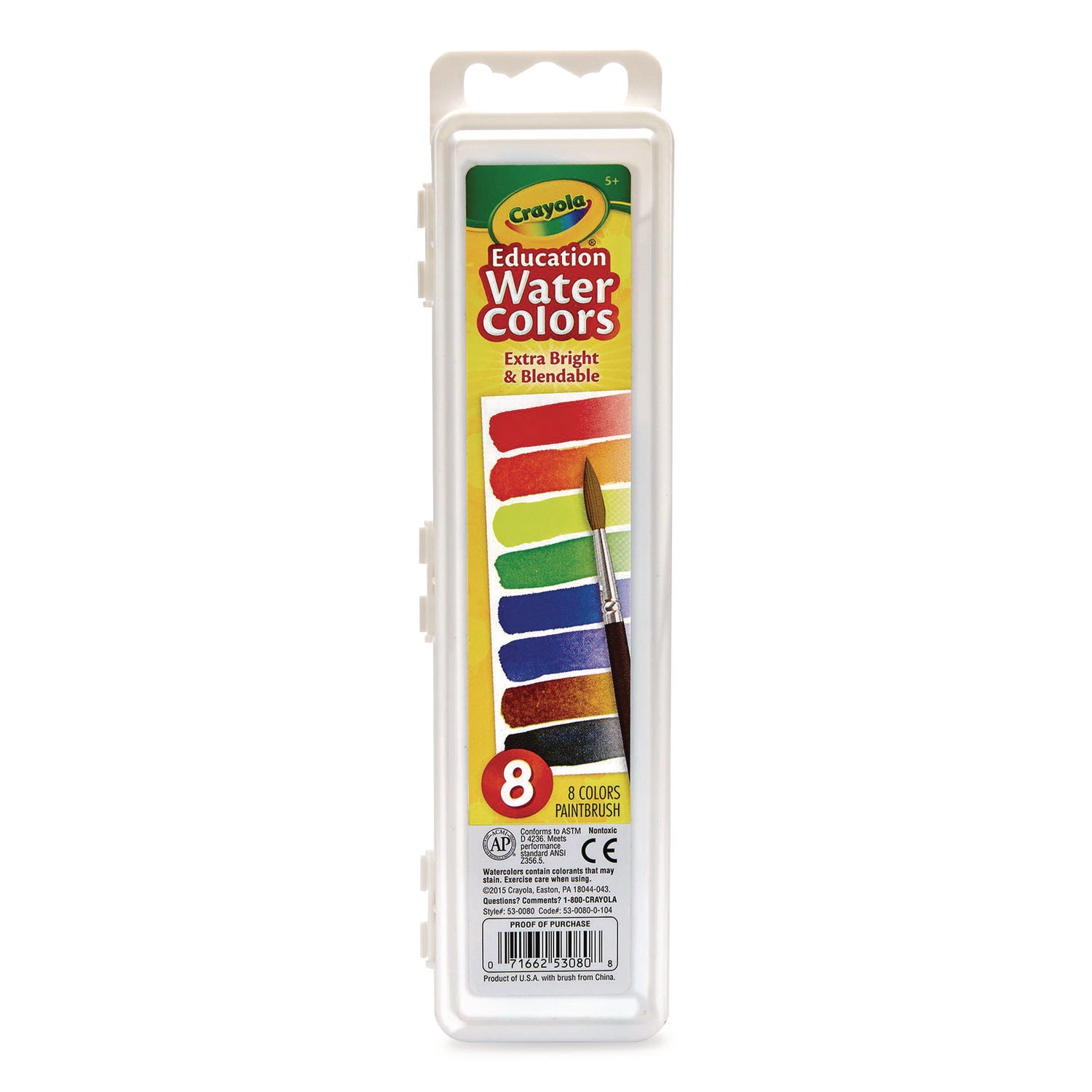 Watercolors, 8 Assorted Colors, Palette Tray, 36/Carton