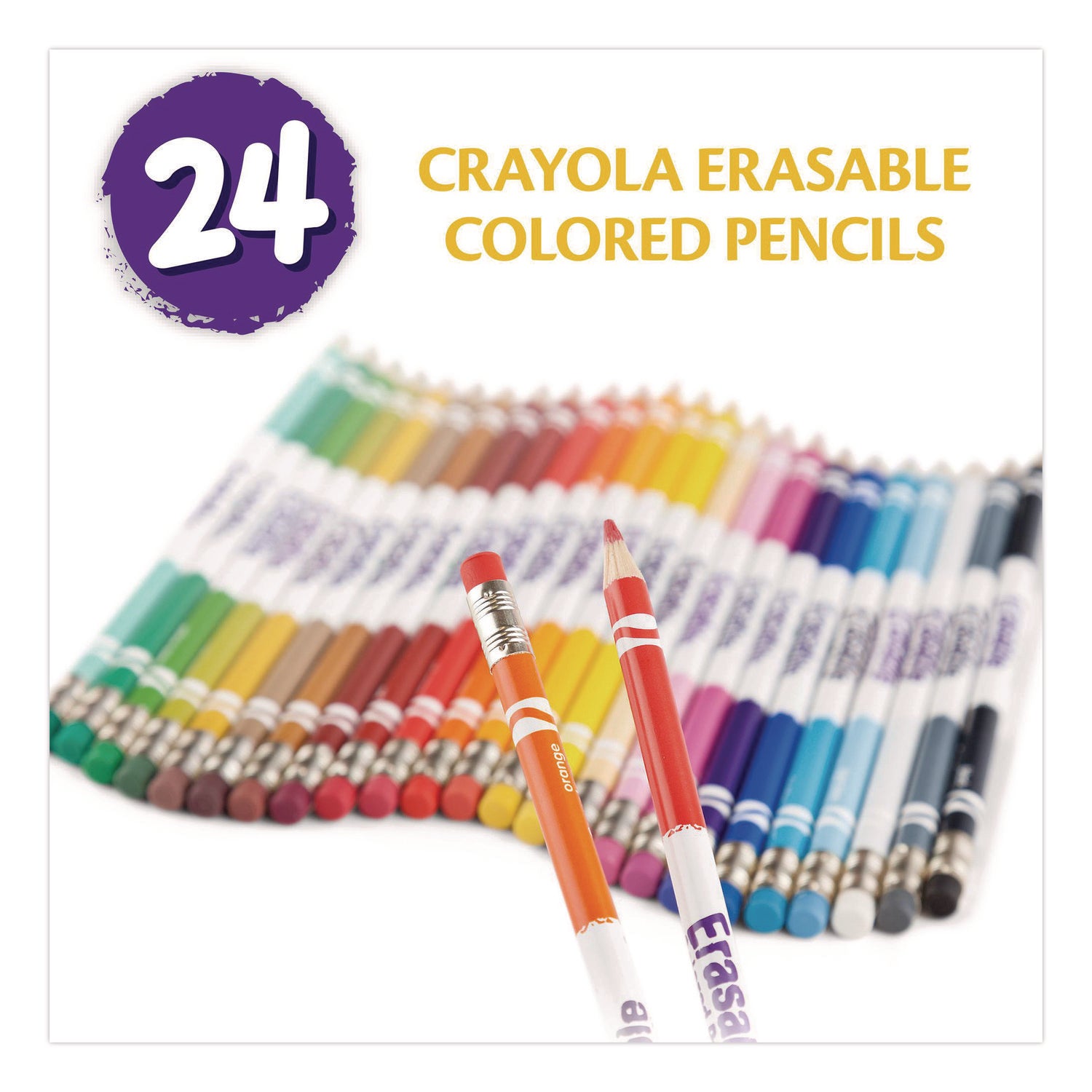 Erasable Color Pencil Set, 3.3 mm, 2B, Assorted Lead and Barrel Colors, 24/Pack