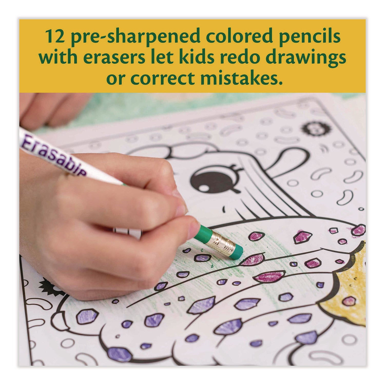 Erasable Color Pencil Set, 3.3 mm, 2B, Assorted Lead and Barrel Colors, Dozen