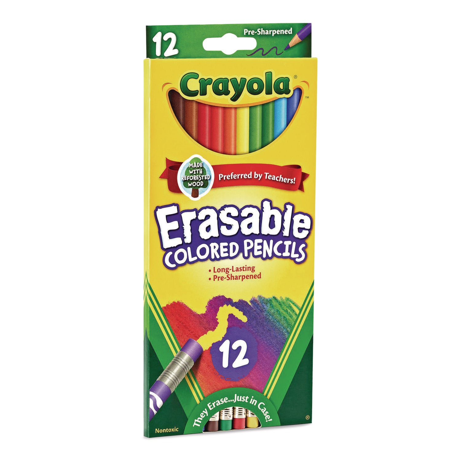 Erasable Color Pencil Set, 3.3 mm, 2B, Assorted Lead and Barrel Colors, Dozen