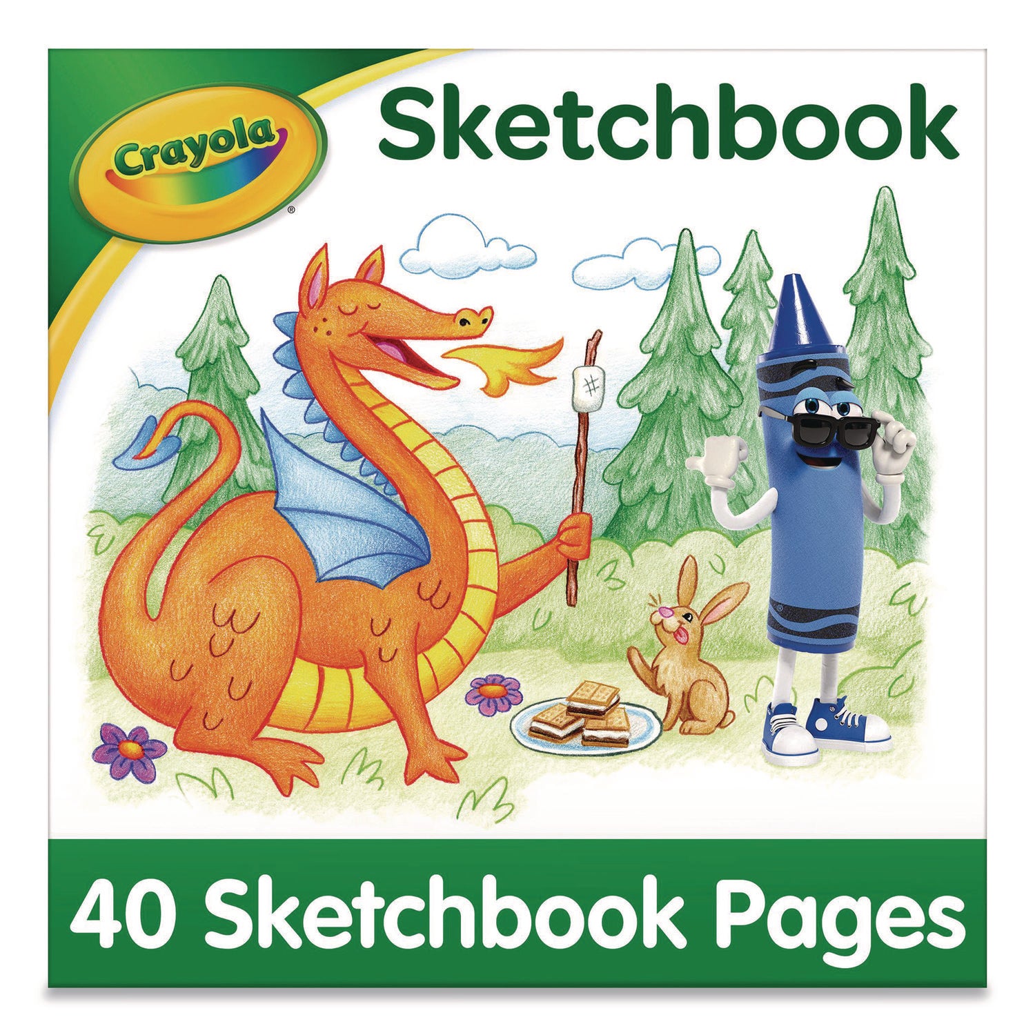 Animal Animations Wirebound Sketchpad, Unruled, Gold/Green Cover, 40 White 9 x 9 Sheets
