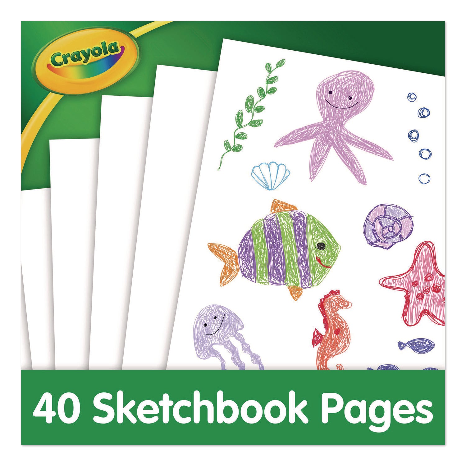 Animal Animations Wirebound Sketchpad, Unruled, Gold/Green Cover, 40 White 9 x 9 Sheets