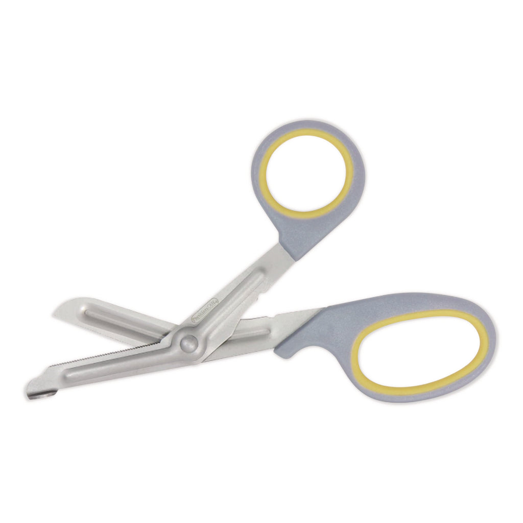 Titanium-Bonded Angled Medical Shears, 7" Long, 3" Cut Length, Gray/Yellow Offset Handle