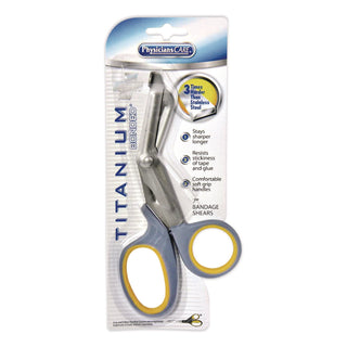 Titanium-Bonded Angled Medical Shears, 7" Long, 3" Cut Length, Gray/Yellow Offset Handle