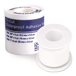 Tri-Cut Waterproof-Adhesive Medical Tape with Dispenser, Tri-Cut Width (0.38", 0.63", 1"), 5 yds Long