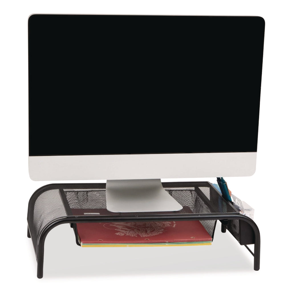 Raise Metal Mesh Monitor Stand with Drawer, 20" x 11.5" x 5.6", Black, Supports 25 lbs