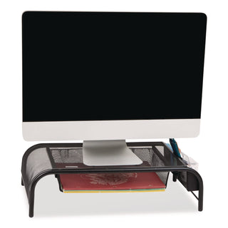 Raise Metal Mesh Monitor Stand with Drawer, 20" x 11.5" x 5.6", Black, Supports 25 lbs
