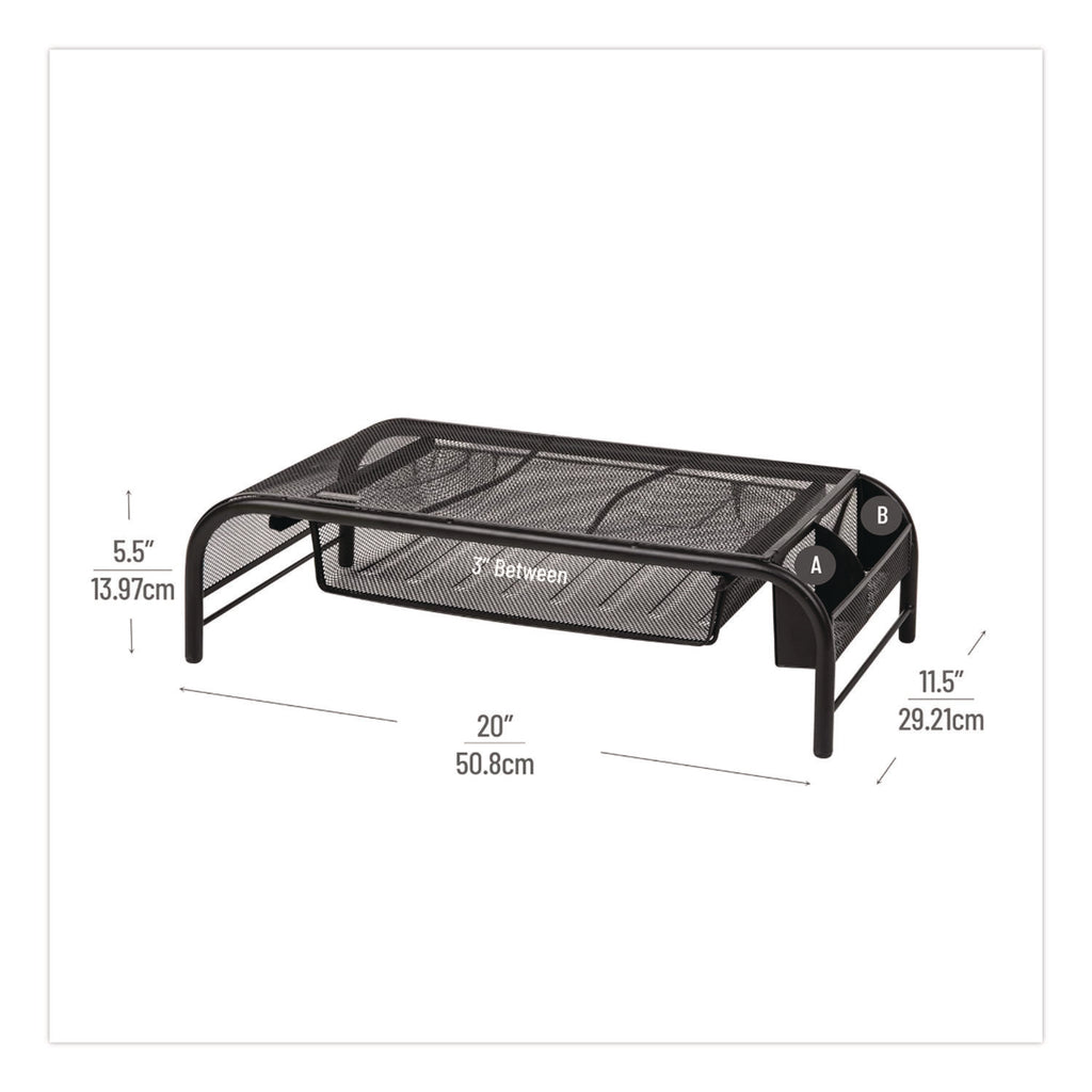 Raise Metal Mesh Monitor Stand with Drawer, 20" x 11.5" x 5.6", Black, Supports 25 lbs