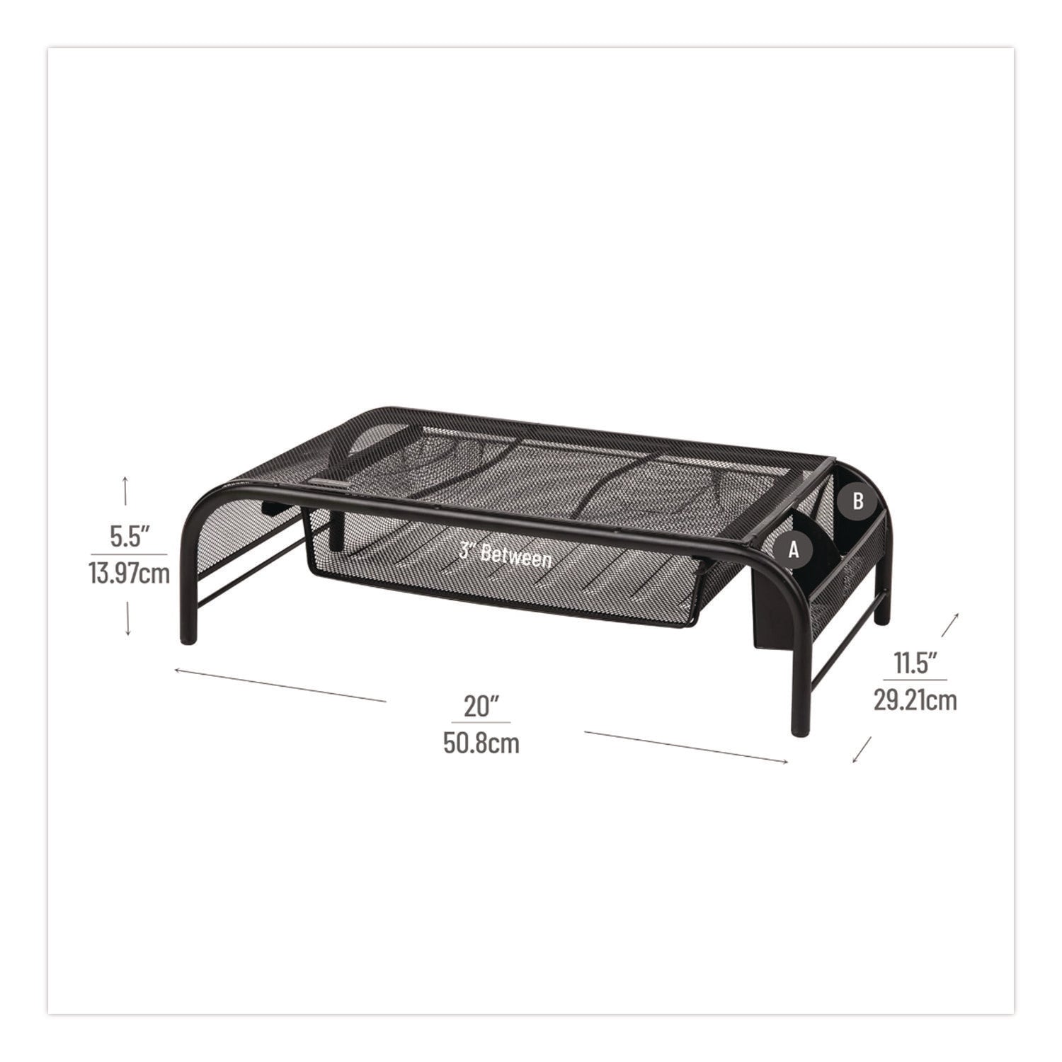 Raise Metal Mesh Monitor Stand with Drawer, 20" x 11.5" x 5.6", Black, Supports 25 lbs