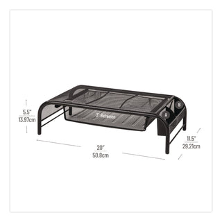 Raise Metal Mesh Monitor Stand with Drawer, 20" x 11.5" x 5.6", Black, Supports 25 lbs