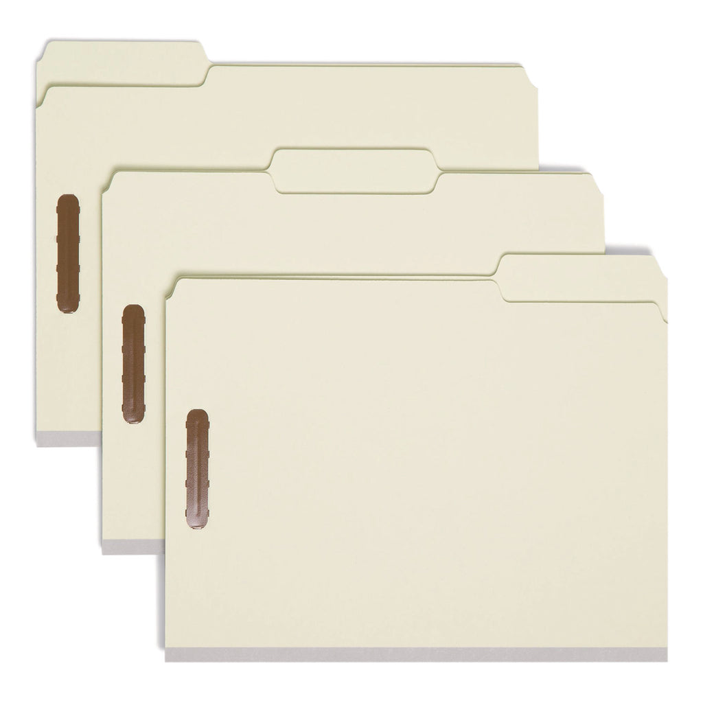 Recycled Pressboard Fastener Folders, 1" Expansion, 2 Fasteners, Letter Size, Gray-Green Exterior, 25/Box