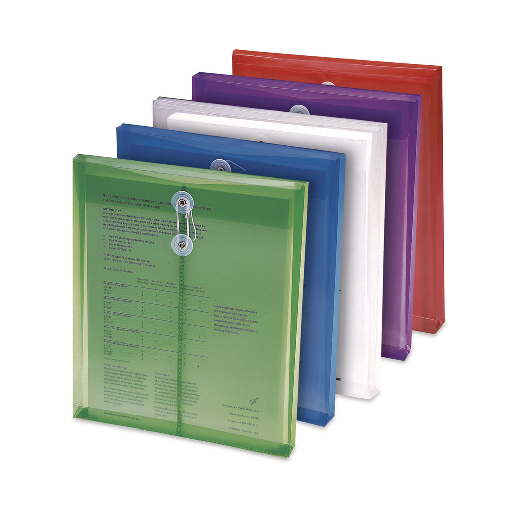 Poly String and Button Interoffice Envelopes, Open-End (Vertical), 9.75 x 11.63, Transparent Red, 5/Pack