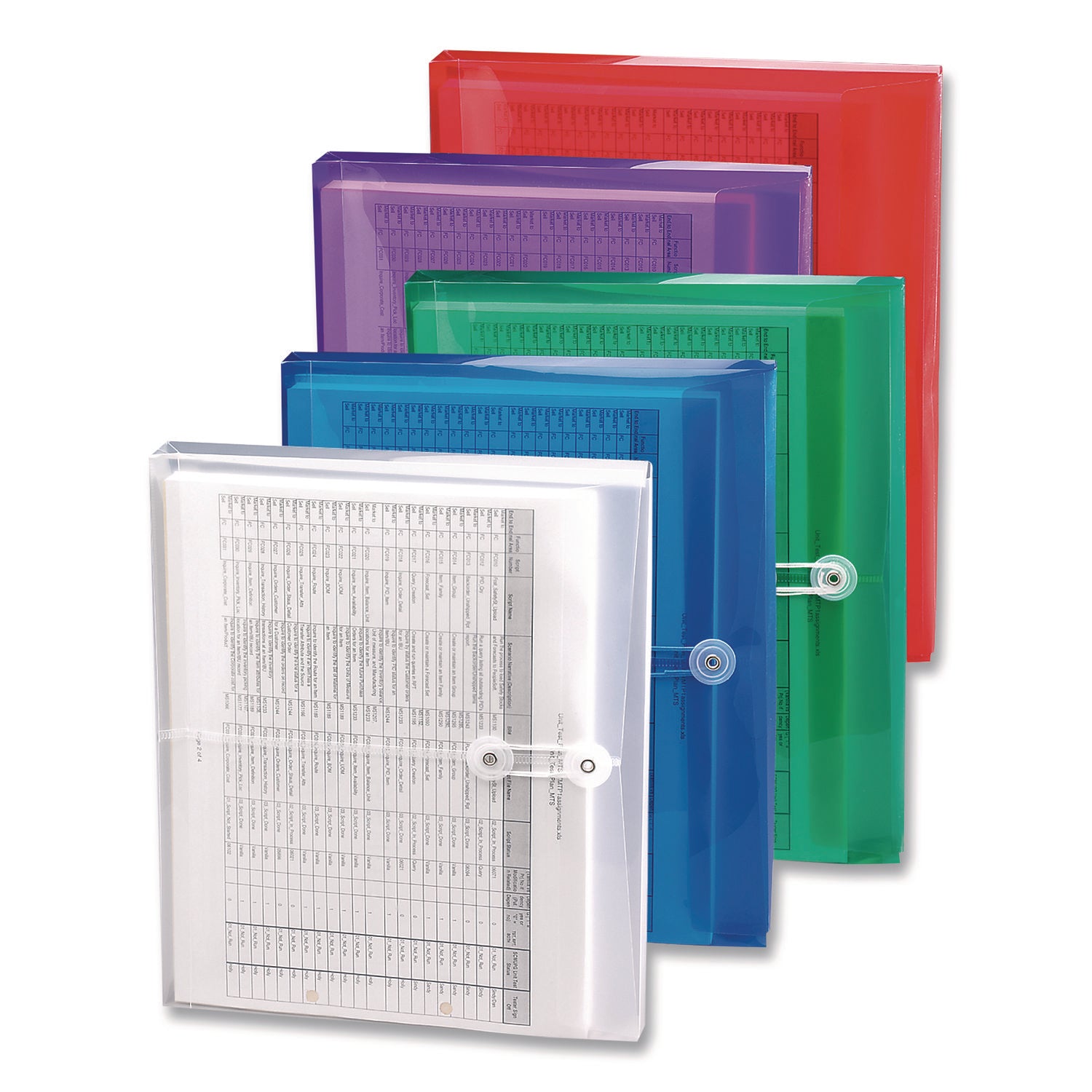Poly String and Button Interoffice Envelopes, Open-Side (Horizontal), 9.75 x 11.63, Transparent Red, 5/Pack
