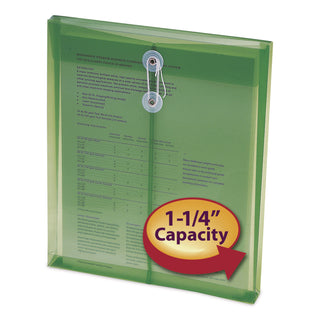 Poly String and Button Interoffice Envelopes, Open-End (Vertical), 9.75 x 11.63, Transparent Green, 5/Pack