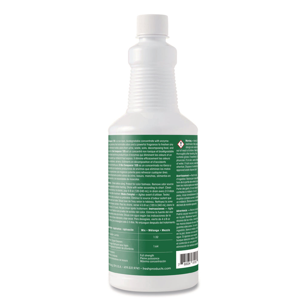 Bio Conqueror 105 Enzymatic Odor Counteractant Concentrate, Cucumber Melon, 1 qt Bottle, 12/Carton