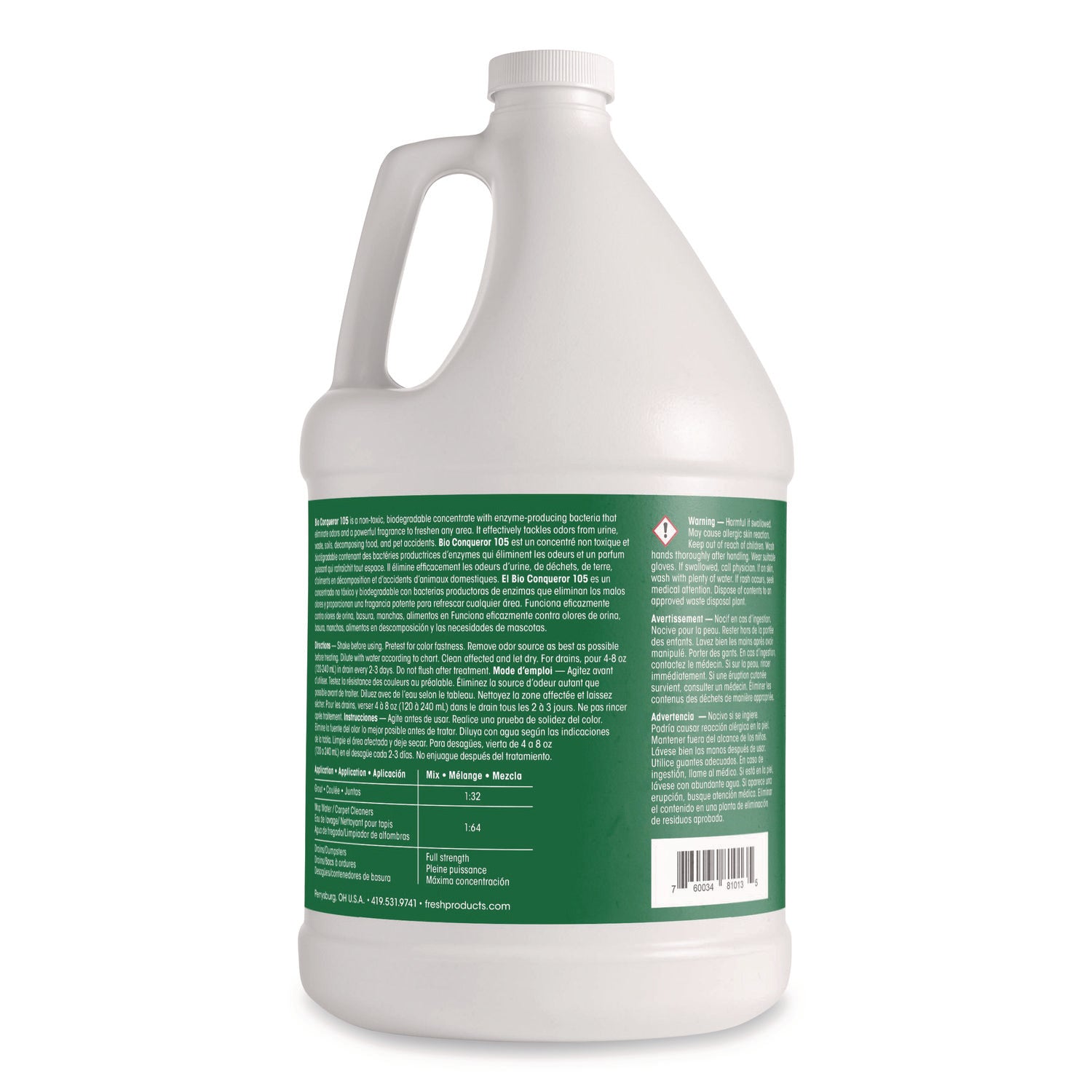 Bio Conqueror 105 Enzymatic Odor Counteractant Concentrate, Cucumber Melon, 1 gal Bottle, 4/Carton