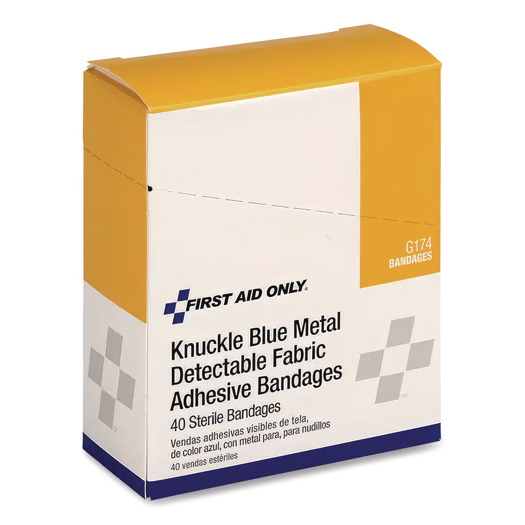 Blue Metal Detectable Fabric Adhesive Bandages, Four-Wing Knuckle, 1.5 x 3, 40/Box