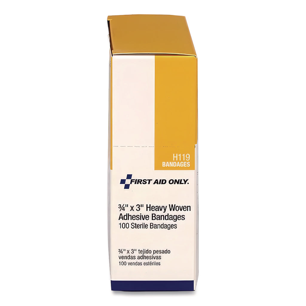 Heavy Woven Adhesive Bandages, Strip, 0.75 x 3, 100/Box
