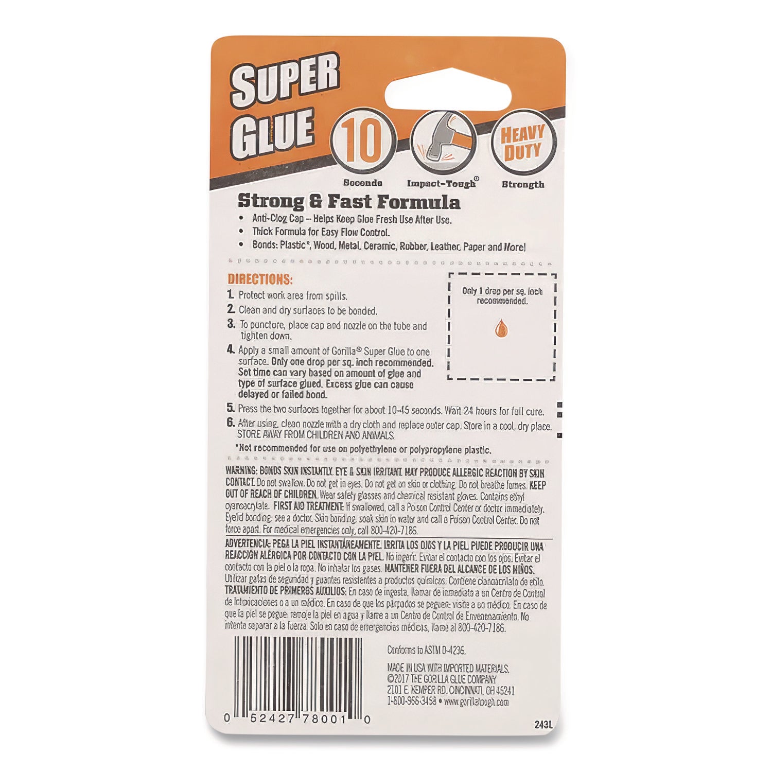 Super Glue, Two 0.11 oz Tubes, Dries Clear