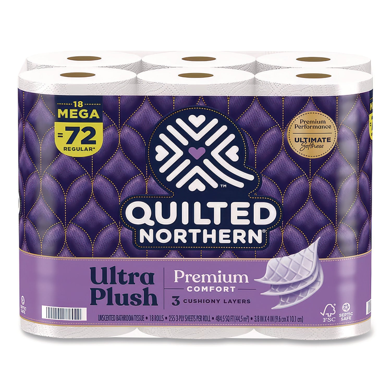 Ultra Plush Bathroom Tissue, Mega Rolls, Septic Safe, 3-Ply, White, 284 Sheets/Roll, 18 Rolls/Carton