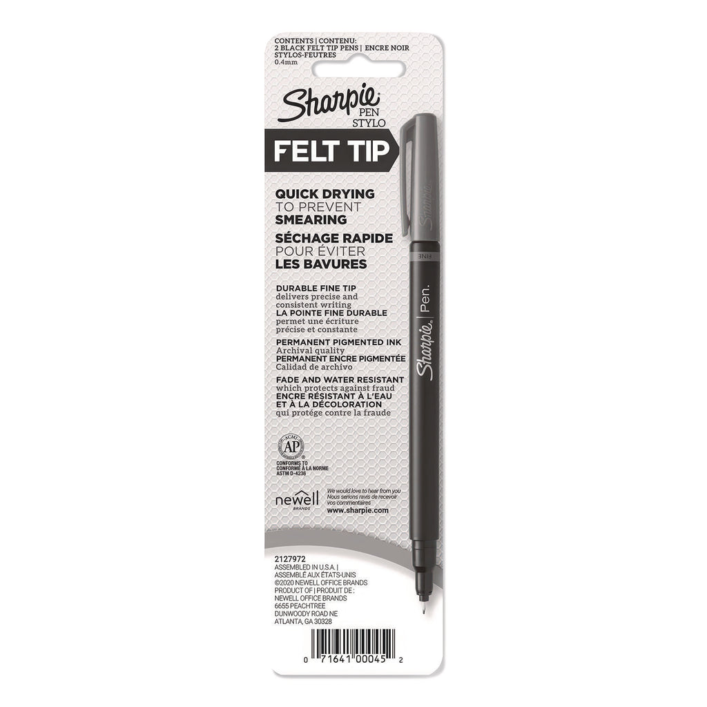 Sharpie Fine Point Pen - Fine Pen Point - Black - 2/Pack