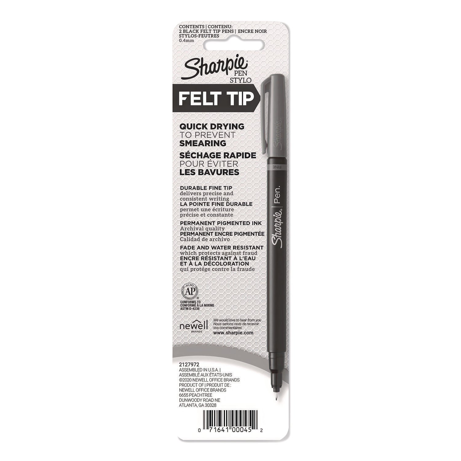 Sharpie Fine Point Pen - Fine Pen Point - Black - 2/Pack