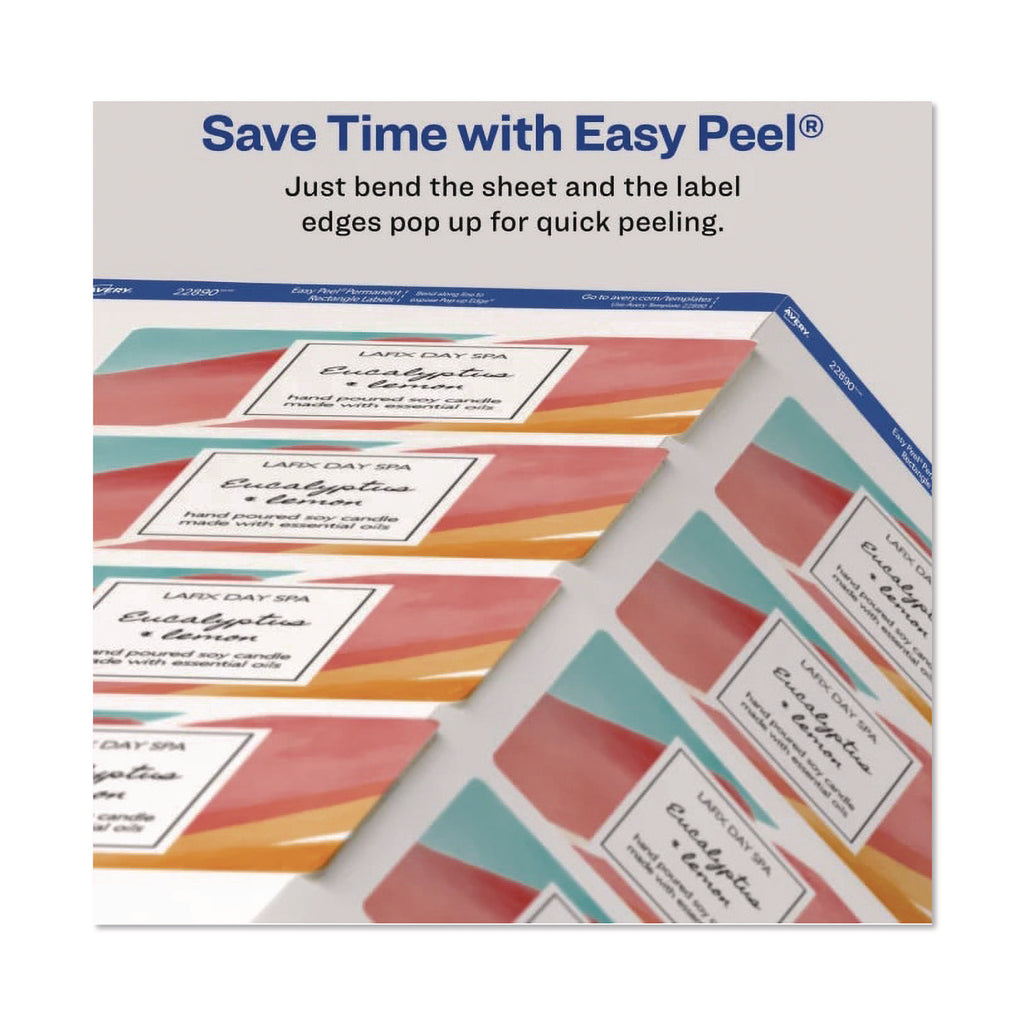 Avery Glossy White Labels, 2" x 3" , 80 Labels (22890) - 2" Height x 3" Width - Permanent Adhesive - Rectangle - Gloss White - 8 / Sheet - 80 / Pack - Jam-free, Stick & Stay, Smudge Proof, Foldable