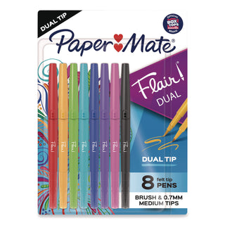 Paper Mate Flair Duo Pens - Medium Pen Point - 0.7 mm Pen Point Size - Assorted - 8 / Pack