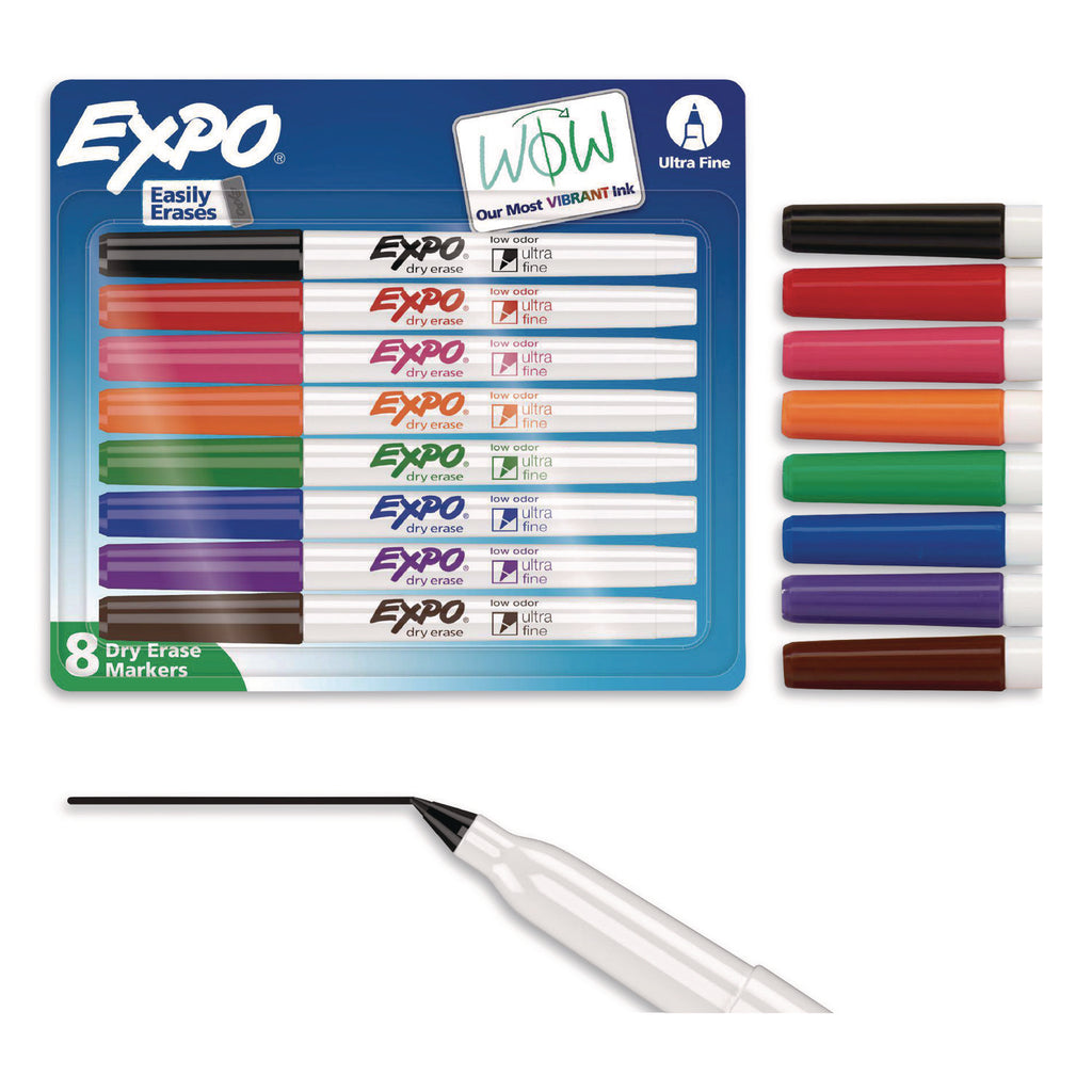 Low-Odor Dry-Erase Marker, Extra-Fine Bullet Tip, Assorted Colors, 8/Set