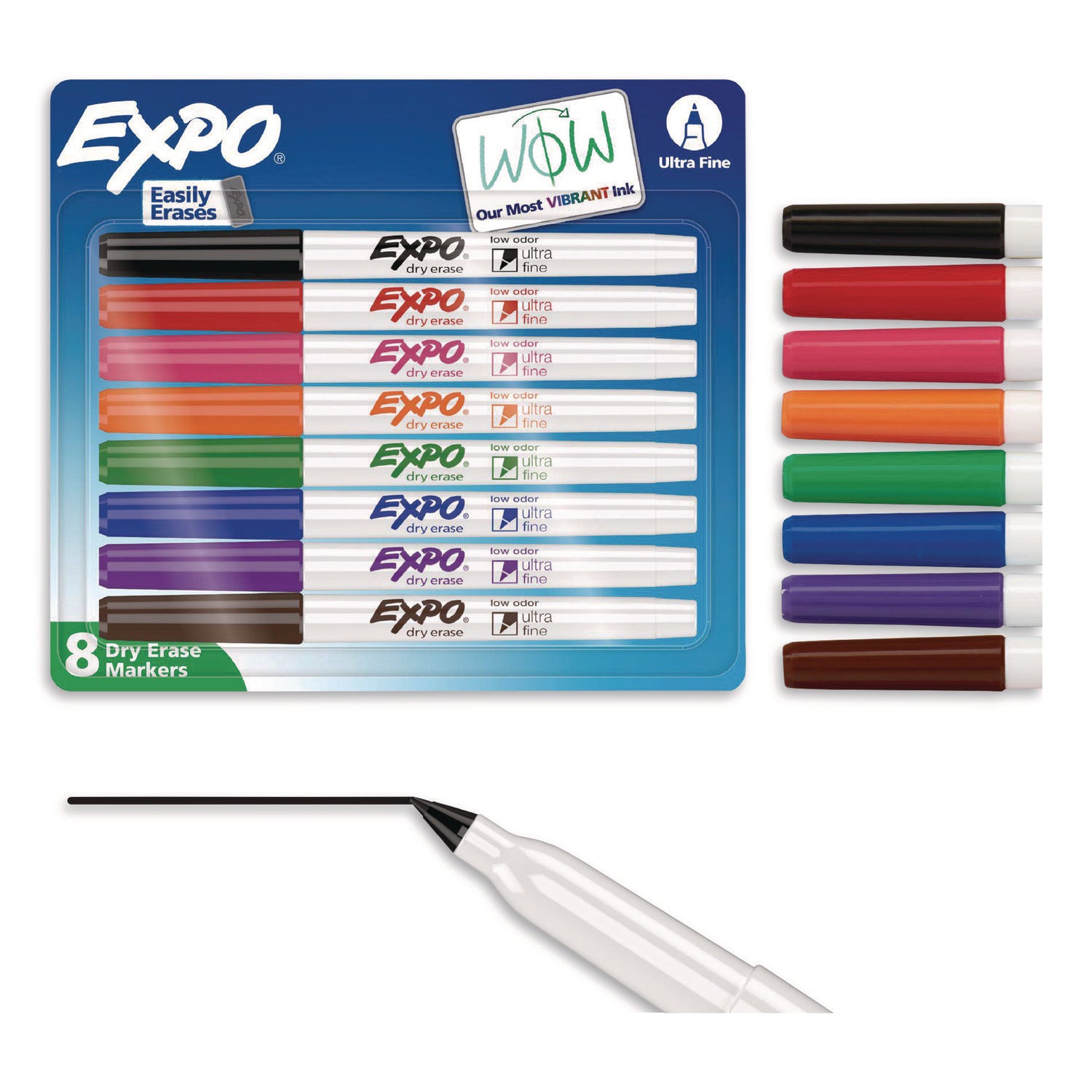 Low-Odor Dry-Erase Marker, Extra-Fine Bullet Tip, Assorted Colors, 8/Set