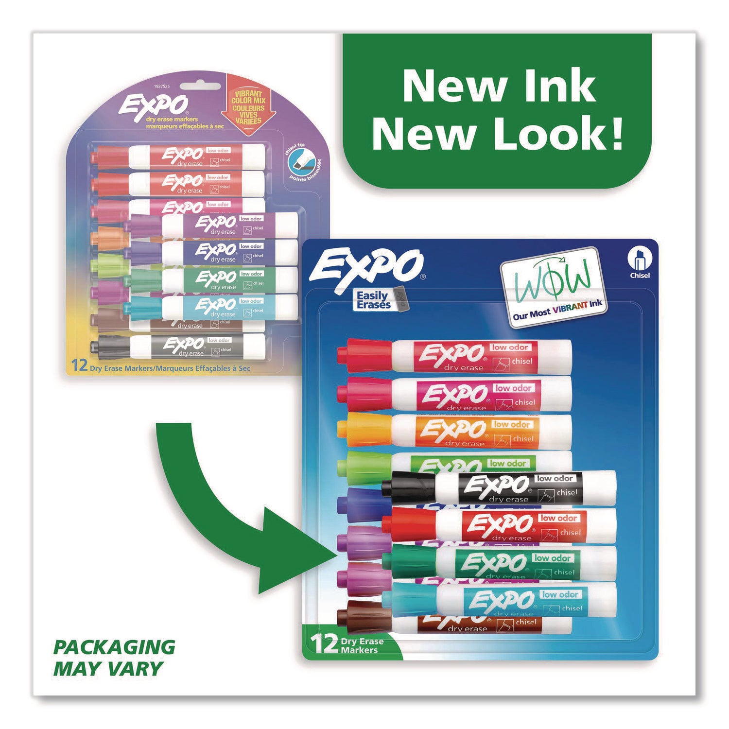 Low Odor Dry Erase Vibrant Color Markers, Broad Chisel Tip, Assorted Colors, 12/Set
